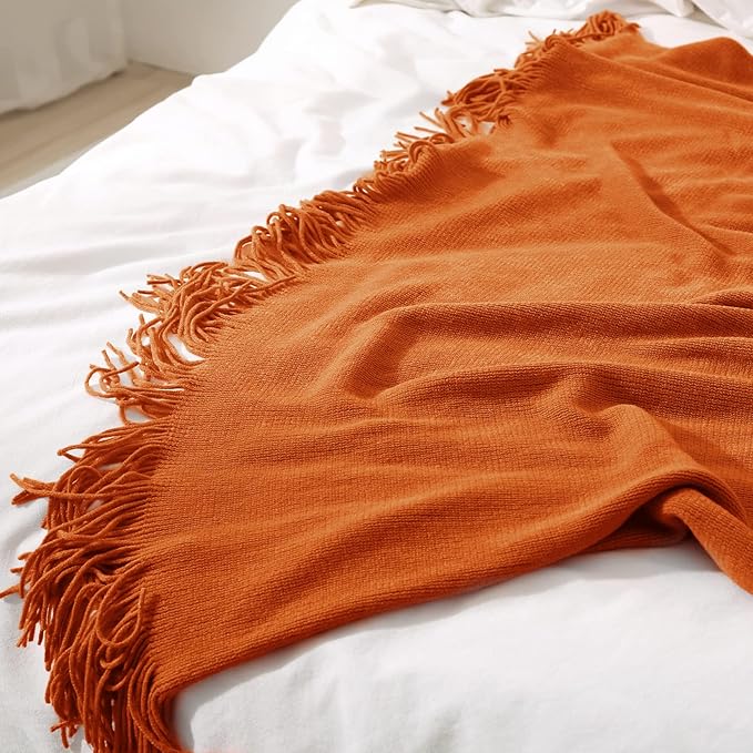 Homiest Decorative Knitted Throw Blanket with Fringe, Lightweight & Soft Acrylic Knit Blanket Tassel for Couch, Sofa, Bed (Da