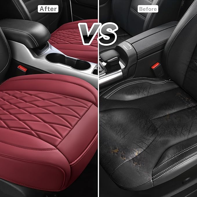 CAR PASS 2 Pack Leather Front Car Seat Covers, Bottom Seat Covers Full Wrapped with Storage Pocket, Anti-Slip Leather Seat Pr