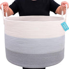 OrganiHaus Large Woven Storage Basket for Blankets and Toys 20" x 13" Inch, Rope Laundry Basket with Handles, Cushions & Pill