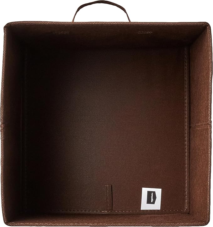 Amazon Basics Collapsible Fabric Storage Bins with Handles, Cube Organizer, Lightweight Fabric, 10.5"x10.5"x11", Brown, 6-Pac