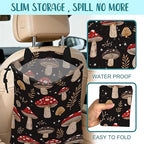 Car Garbage Bag Mushrooms and Golden Leaves Hanging Canvas Car Trash Bag Drawstring Car Back Seat Organizer for Car Back Front Seat Console with Adjustable Buckle