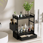 2-Tier Wood Bathroom Counter Organizer, Countertop Organizer with Drawer and Storage Basket, Bathroom Sink Organizer for Vani