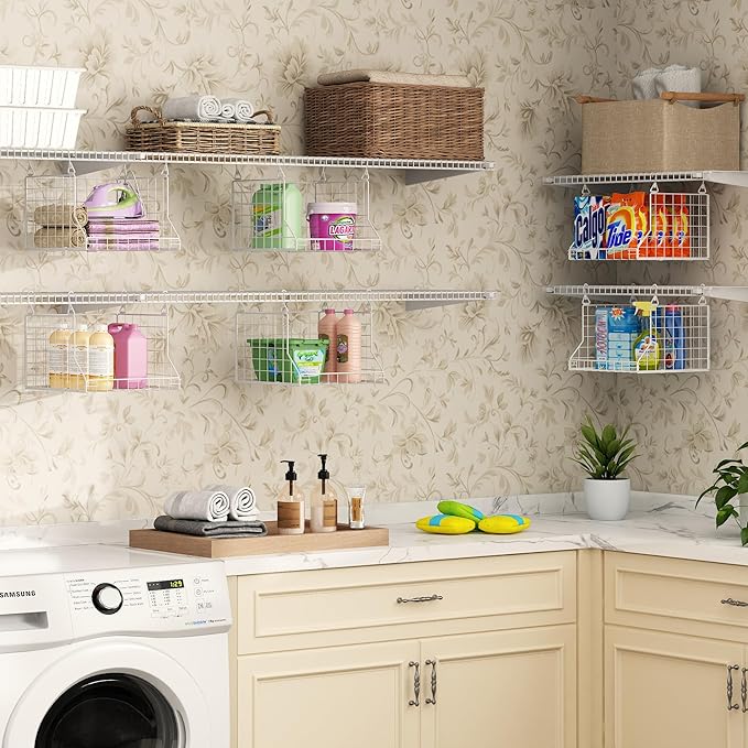 3-Tier Foldable Laundry Basket Organizer with Rotating Hooks - Space-Saving Over Washer and Dryer Shelf for Laundry Room Orga