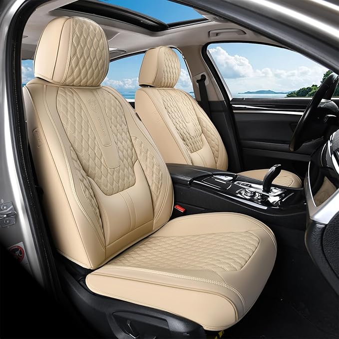 Coverado Car Seat Covers Full Set, Nappa Leather Seat Covers for Car, Waterproof Car Seat Protector with Lumbar Support, Auto