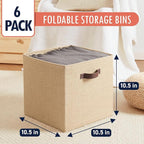 Ornavo Home 10.5 x 10.5 Storage Cube Bins, 6 Pack Jute Baskets, Fabric Storage Bins Shelf Basket Cube Organizer for Closet Fo