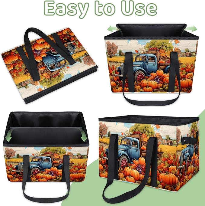 Reusable Grocery Bags Heavy Duty Shopping Bags Foldable Large Tote Bags with Long Handles & Hard Bottom
