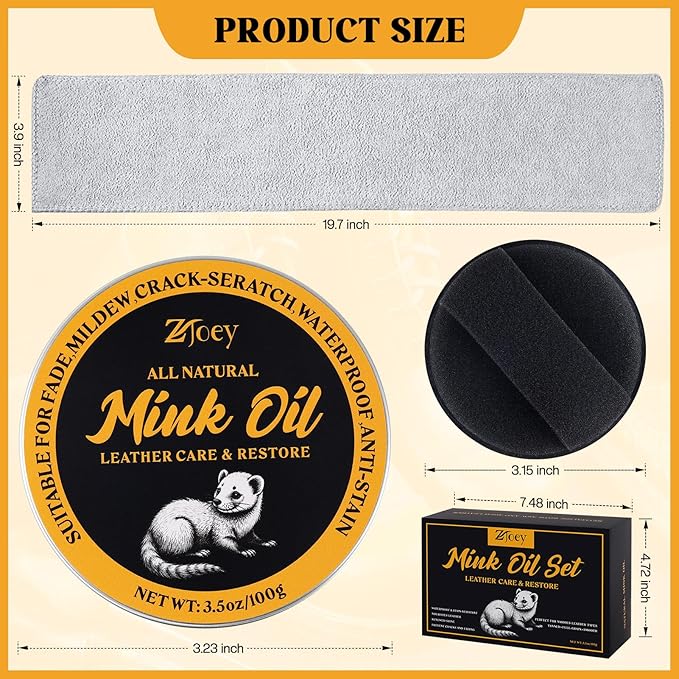 8 Pcs Mink Oil for Leather Shoes Boots 3.5 oz Leather Conditioner and Cleaner with Travel Bag Soften for Boots and Shoes Care