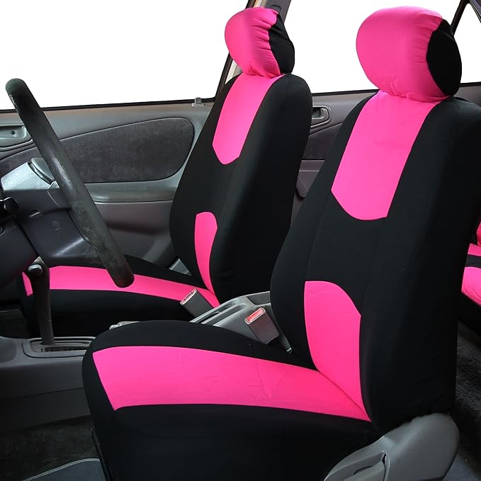 FH Group Flat Cloth Full Set Car Seat Covers Three Row 7 Seater - Universal Fit for Cars, Trucks & SUVs Pink