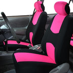 FH Group Car Seat Covers Flat Cloth Automotive Pink Full Set, Rear Solid Bench Universal Fit Combo Steering Wheel Cover & Seat Belt Pads Car Seat Protector for Cars Trucks SUV Interior Accessories