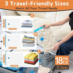 18 Pack Vacuum Bags for Travel with Rechargeable Air Pump, Carry-On Compression Bags for Luggage and Suitcase, Space Saver St