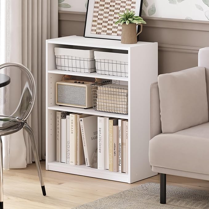 Furinno GEHRY Book Shelf, 3-Tier Bookshelf, Bookcase with Adjustable Shelves, 11.6 x 24.8 x 31.6, for Living Room, Bedroom, H