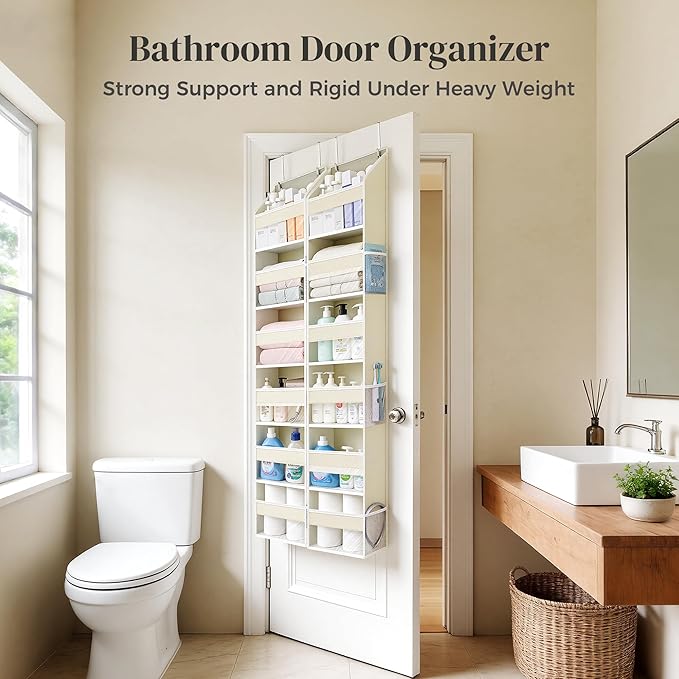 3-Pack Small Over the Door Hanging Organizer, 6 Clear Pockets and 6 Mesh Pockets, 11.8” Wide for Narrow Cabinet Doors, French