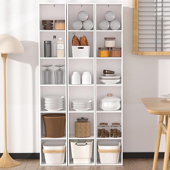 White Cube Shelf, 6 Cube Storage Organizer, 6-Tier Cube Storage Shelf, Freestanding Low Bookcase for Living Room Decor, Bedro
