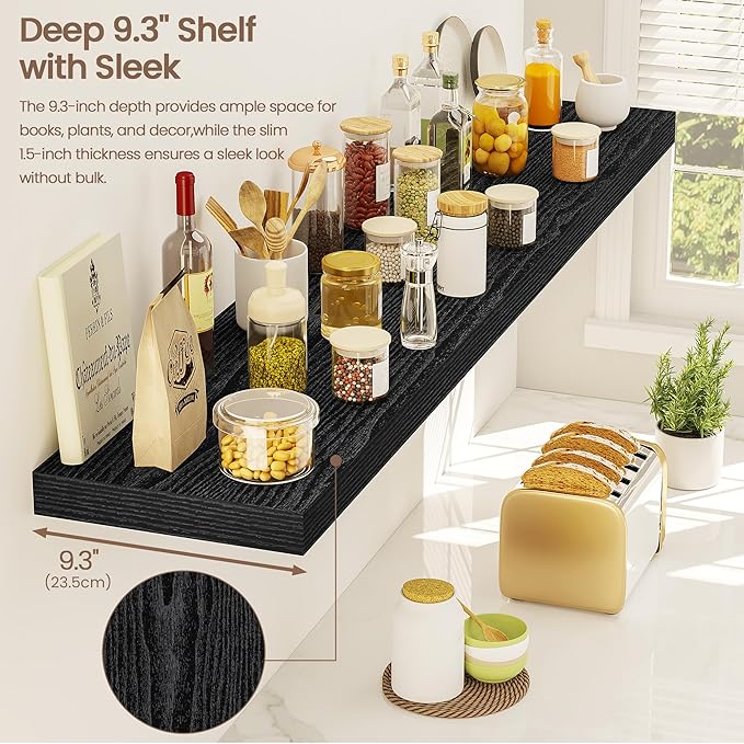 Vivelove 48 Inch Floating Shelves, Deep Wall Shelves with Invisible Brackets, Display Shlf for Bathroom Living Room Kitchen B