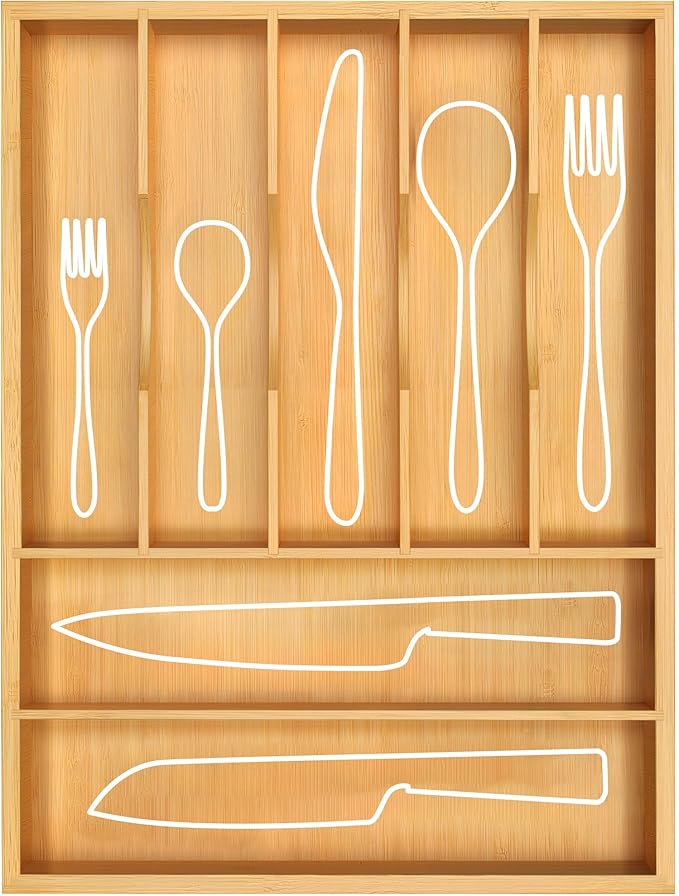 ROYAL CRAFT WOOD Adjustable Bamboo Drawer Dividers Organizers (17-22") - Bamboo Kitchen Drawer Organizer 7 Slot