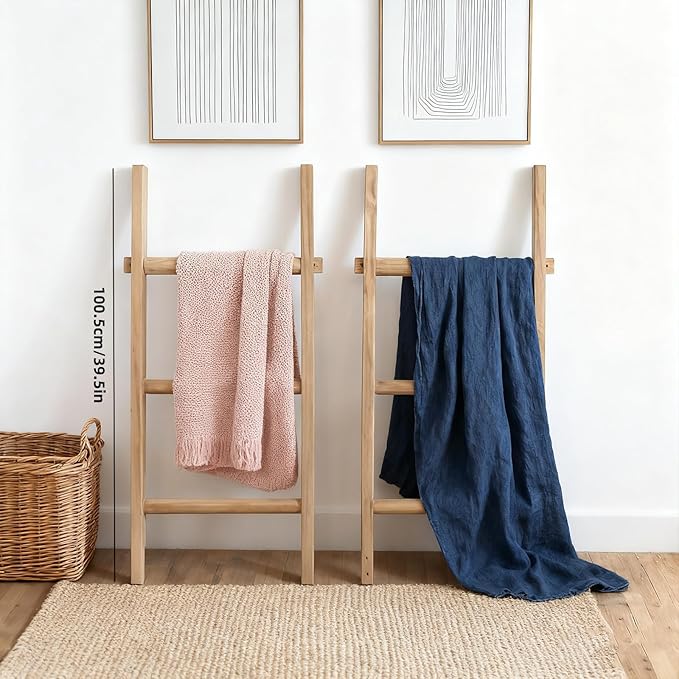 Blanket Ladder Pre Assembled 76in Wooden Ladder Shelf Living Room Bathroom Bedroom Decorative Wall Leaning Farmhouse Quilt Di