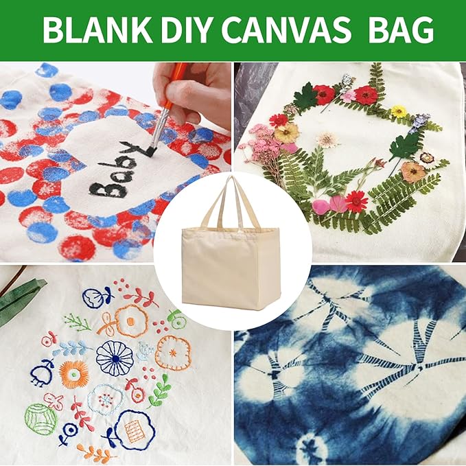 Canvas Reusable Grocery Bags Heavy Duty, 8.3 gal Foldable Large Tote Bag with Handles, Holds 60 lbs & Washable Eco-friendly Bags with 5 Pockets, Off white 1 Bags