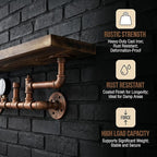 31.5 Inches Wide Carbonized Pine Wood Wall Shelf - Premium Nordic Pine & Cast Iron Wall-Mounted Rack Rutic Storage Shelf for 
