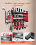 VEVOR Power Tool Organizer with Charging Station, 3-Layer Drill Storage Rack with 4 Drill Holders & Side Pegboard, Garage Too