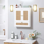 Spirich Bathroom Wall Cabinet Over Toilet, Boho Rattan Medicine Cabinet with Adjustable Shelf, Space-Saving Wall Mount Storag