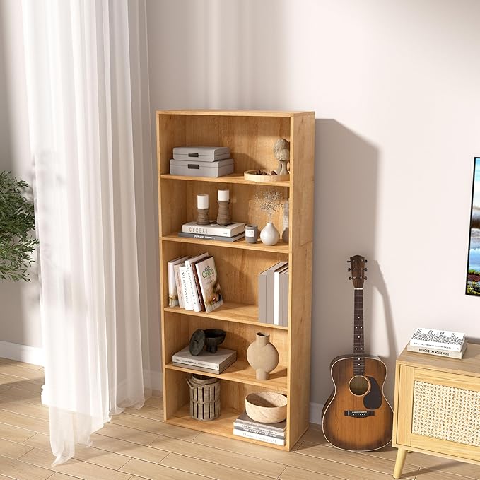 5 Tier Book Shelf,Wooden 5 Cube Storage Organizer,5 Tier Low Bookcase Storage Display Organizer, 54 Inch Versatile Cubes Shel