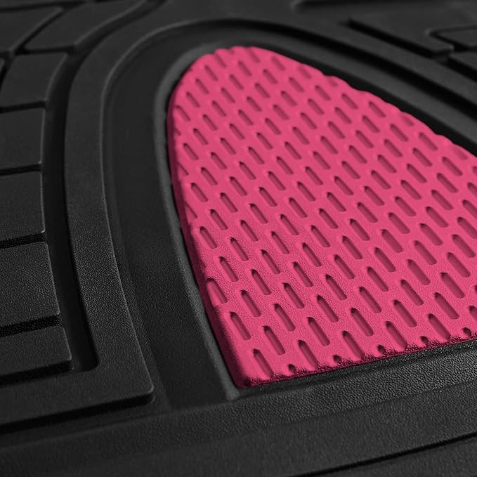 FH Group Premium Liners Tall Channel Trimmable All Weather Rubber Full Set Car Floor Mats (Pink) w. Trimmable All-Season Cargo Liner (Black) - Universal Fit for Cars Trucks and SUVs