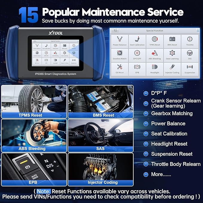 OBD2 Scanner Diagnostic Tool XTOOL IP508S: Code Reader for Cars & Trucks with 15 Resets, Crank Sensor Relearn, ABS Bleed, CAN