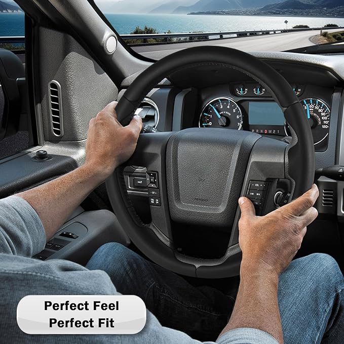 Steering Wheel Cover for Ford F150 2009-2014/ Ford Expedition 2015-2017, Car Steering Wheel Cover Protector Accessories for Ford (Black)