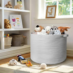 MEGASKET 115L White Cotton Rope Storage Basket, 23.6"x15.7" Extra Large Blanket Storage Living Room, XXXL Soft Toy Bin for Or
