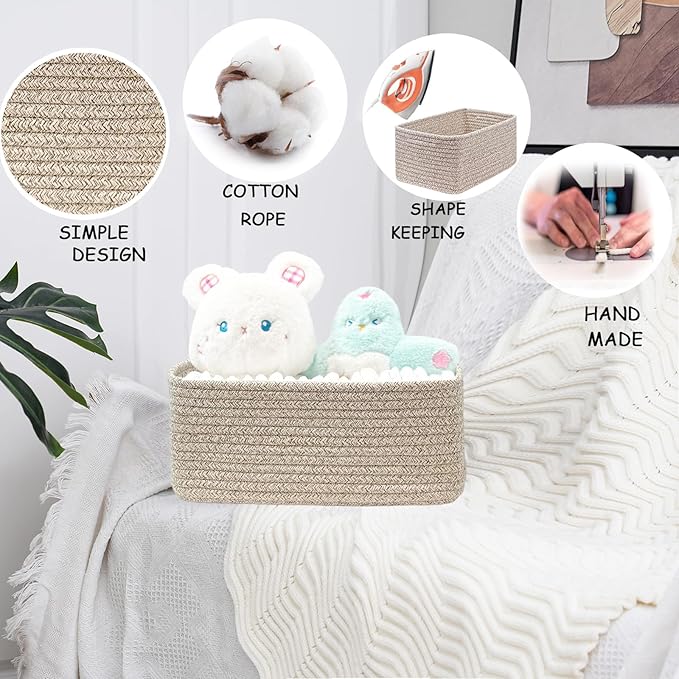 COMFY-HOMI 13" x 8.5" x 5.1" Storage Baskets for Organizing | Cotton Rope Woven Basket | Toy Storage Bin Box | Basket for She