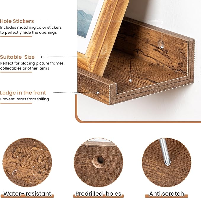 Fun Memories Picture Ledge Shelves Set of 2, 55 Inch Rustic Wall Mounted Floating Shelves with Lip for Home Storage and Décor