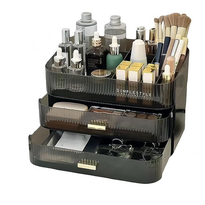 Makeup Organizer for Vanity, Large Desk Organizer with Stackable Drawers for Cosmetics, Skin Care, Lipsticks, Palette, Nail C