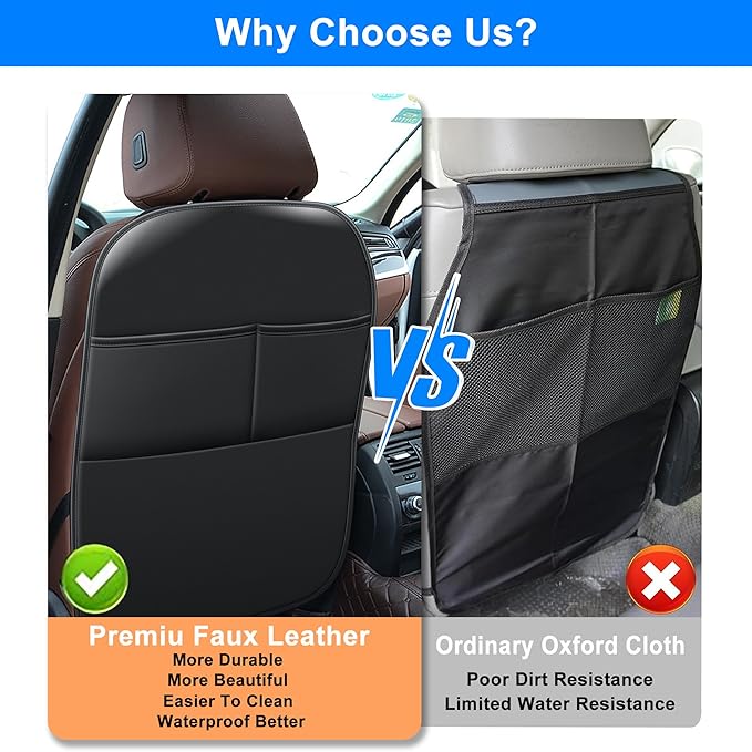 Kick Mats Back Seat Protector Fit for Honda HR-V with 2 Pocket Storage Organizer - Faux Leather Waterproof Dirt Proof for Kids Feet Automotive Accessories (1 Pair,Black)