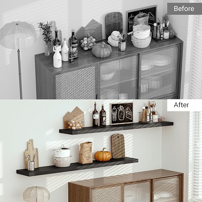 Vivelove 72 Inches Floating Shelves Wall Mounted, 12" Deep Wall Shelves for Bedroom, Bathroom, Living Room, Kitchen, Office, 
