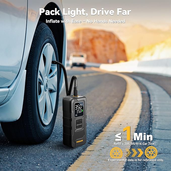Tire Inflator Portable Air Compressor, Up to 160 PSI Car Tire Inflator, Cordless Air Pump, Portable Tire Pump with Gauge - Portable Tire Inflators for Car, Light Pickup, Bike and More