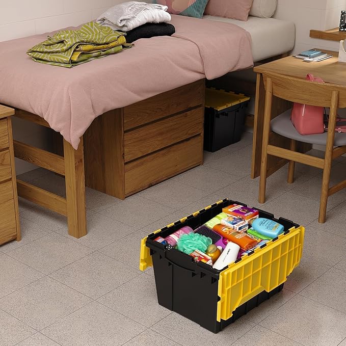 Akro-Mils KeepBox 12 Gallon Storage Container, Nesting and Stackable Plastic Storage Box with Lid Attached, Organizer Tote fo