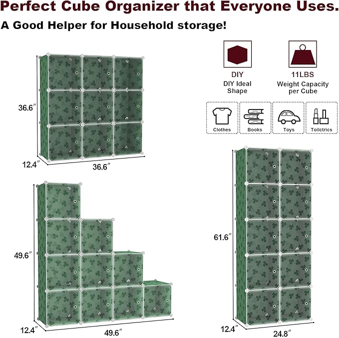 C&AHOME Cube Storage Organizer with Doors, 10-Cube Shelves, DIY Plastic Modular Bookshelf, Closet Clothes Storage Shelving Id