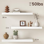 36Inch White Floating Shelves for Wall, 12 Inch Deep Shelves for Bedroom, Kitchen, Bathroom Wall Mounted, Rustic Wood Floatin