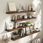 Marsmiles 24 Inch Wood Floating Shelves | Rustic Dark Wood Wall Shelves Set of 2 | 24" W x 7.7" D x 1.6" H Wooden Shelves for