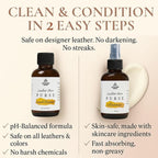 Leather Purse Cleaner & Conditioner Kit – 4pc Set with 4oz Cleaner, 4oz Conditioner, Microfiber Cloth & Applicator Sponge – L