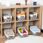 HNZIGE Small Baskets Fabric Storage Baskets(6 Pack) Storage Bins with Leather Handles Empty Gift Basket Decorative Storage Ba