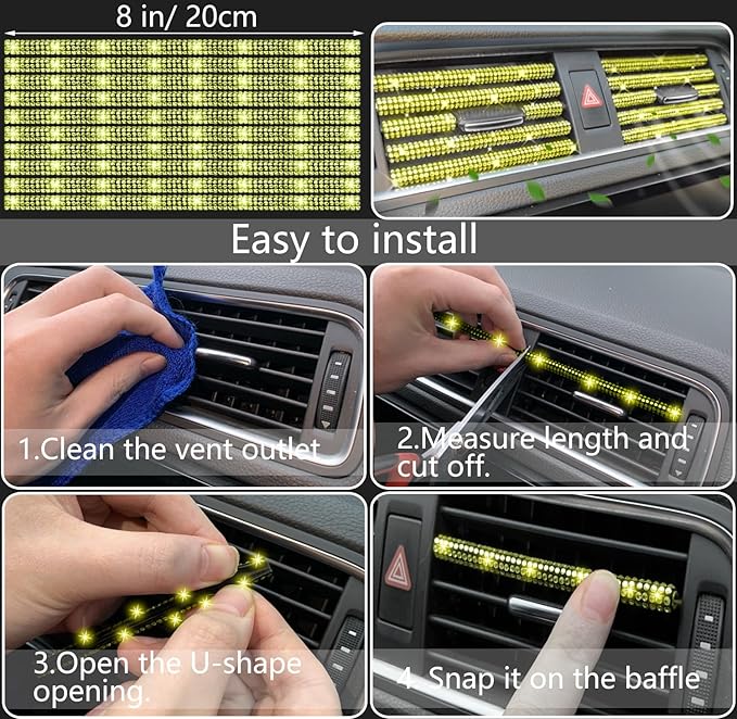 NBTEPEM 27 PCs Yellow Bling Car Accessories Set for Women, Steering Wheel Covers Universal Fit 15 Inch, Bling License Plate Frame, Bling Phone Holder, Bling Car Coasters (Yellow Diamond)