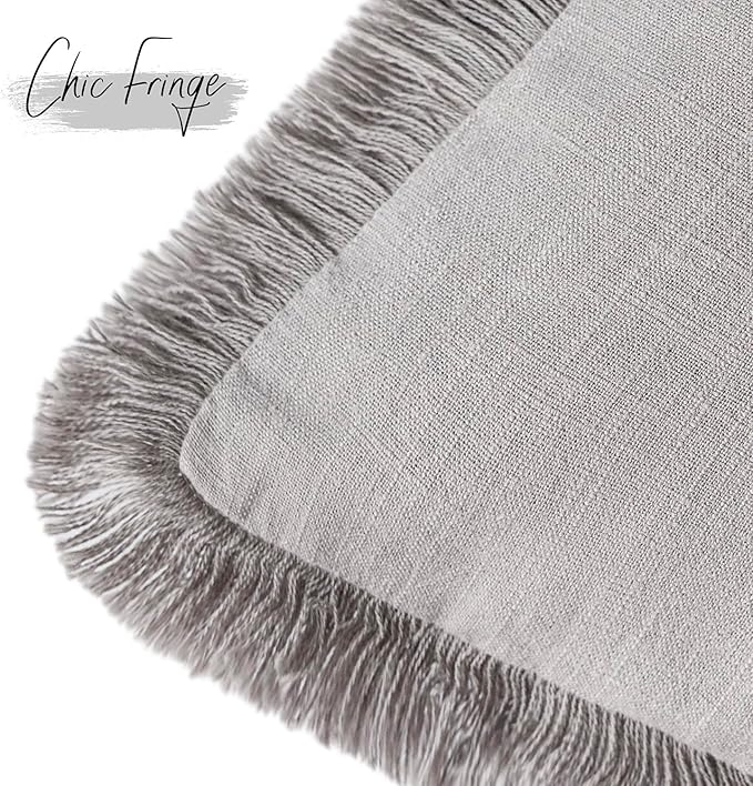 Foindtower Set of 2 Decorative Linen Fringe Throw Pillow Covers Cozy Farmhouse Cushion Cover with Tassels Accent Pillowcase f