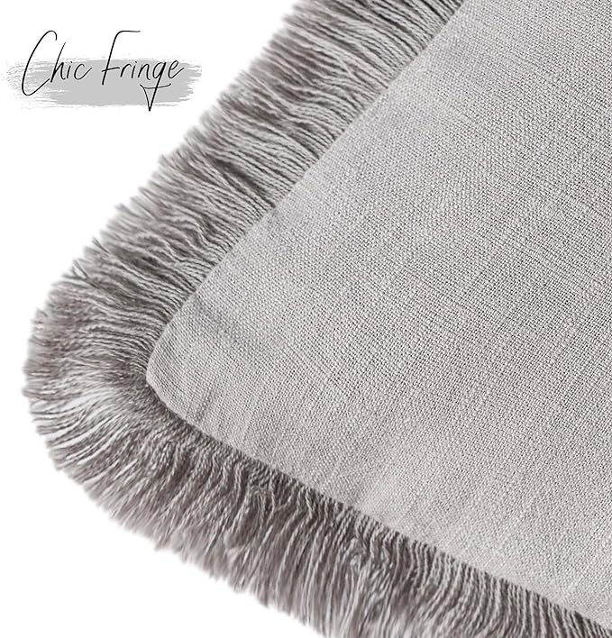 Foindtower Set of 2 Decorative Linen Fringe Throw Pillow Covers Cozy Farmhouse Cushion Cover with Tassels Accent Pillowcase f