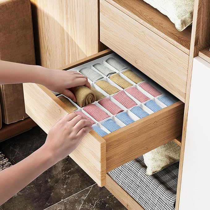 Joyoldelf Sock Organizer Drawer Organizer - 2 Packs Underwear Organizer, 48 Cells Collapsible Closet Organizers and Storage S