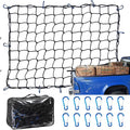 Amiss 3' x4' Stretches to 6' x 8' Truck Cargo Net, Roof Rack Cargo Net for Pickup Trucks SUV, Heavy Duty Truck Bed Cargo Bungee Net with 12 Blue Clips and Storage Bag， Car Exterior Accessories