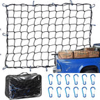 Amiss 3' x4' Stretches to 6' x 8' Truck Cargo Net, Roof Rack Cargo Net for Pickup Trucks SUV, Heavy Duty Truck Bed Cargo Bungee Net with 12 Blue Clips and Storage Bag， Car Exterior Accessories