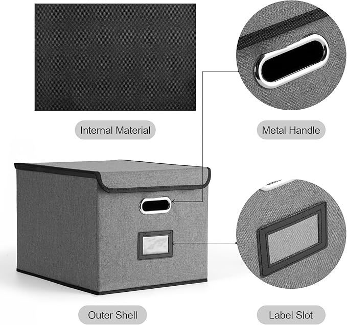 Hleelomi Collapsible File Box with Lid & Plastic Slide - Hanging Document Organizer for Office/Home, 14.96x12.6x10.83 Inch,Da