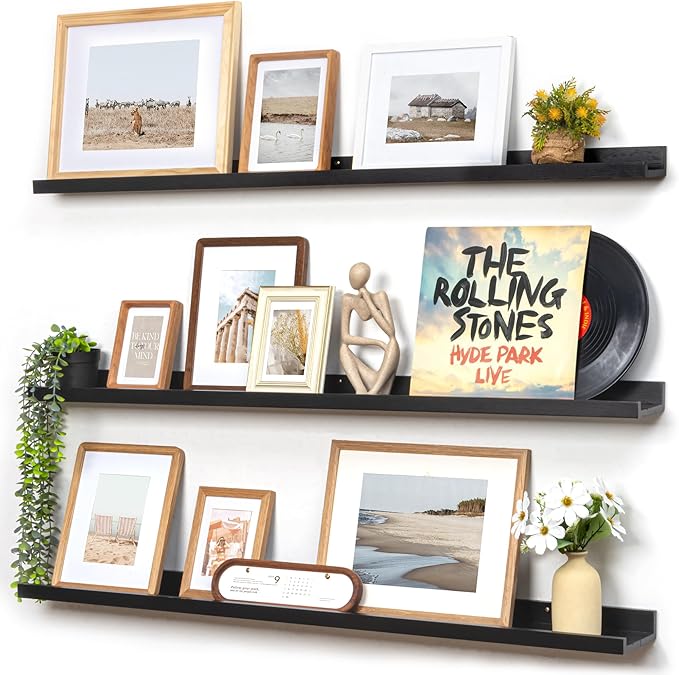 Picture Ledge Wall Shelves 48 inches Width Set of 3, Solid Pine Wood Rustic Floating Ledge Shelves for Wall for Kids' Room Be