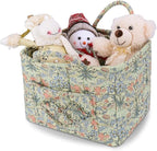 Storage Basket Boho Fabric Large Collapsible Floral Laundry Nursery Hamper Portable Folding Storage for Clothes Toys (Light G